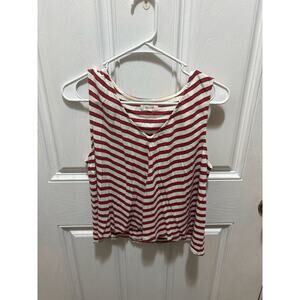 Madewell Striped Linen-Blend V-Neck Swing Tank Top